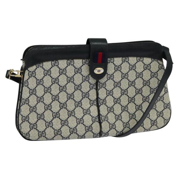 GUCCI GG Supreme Sherry Line Shoulder Bag Pvc Navy Gold 904 02 043 - Picture 1 of 16
